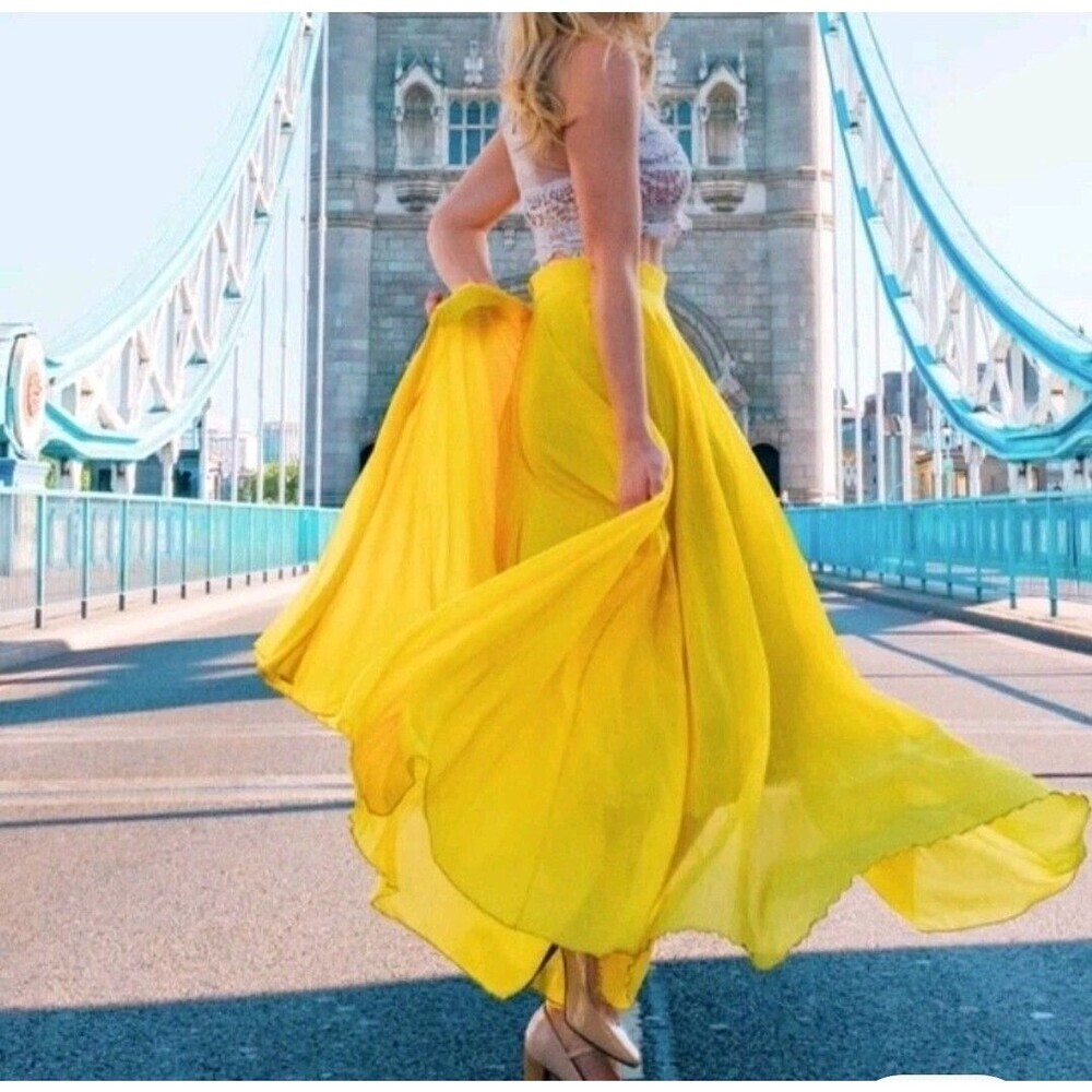 CHICWISH Timeless Favorite Chiffon Yellow Maxi Skirt size M